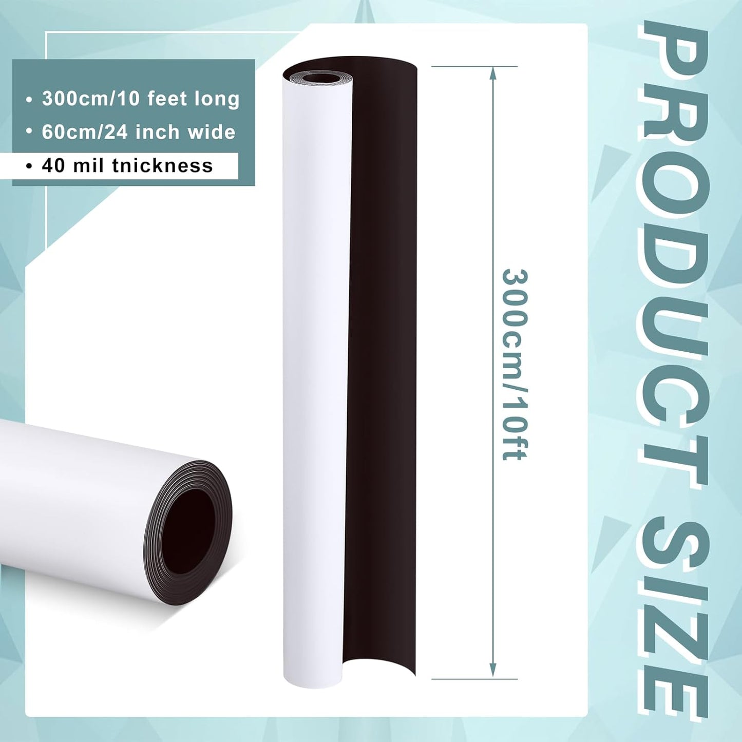 Amylove Blank White Surface Magnet Sheets 24 Inch x 10 Feet, 40 Mil Magnetic Roll Printable Flexible Vinyl Blank Magnetic Sign Sheet Safe for Vehicles DIY Craft Project