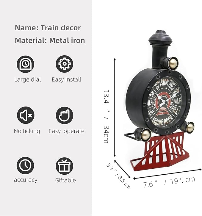 YOUKI Vintage Train Wall Decor,Steampunk Clock,Train Gifts for Men,Man Cave Clock,Wall Art for Office Bedroom