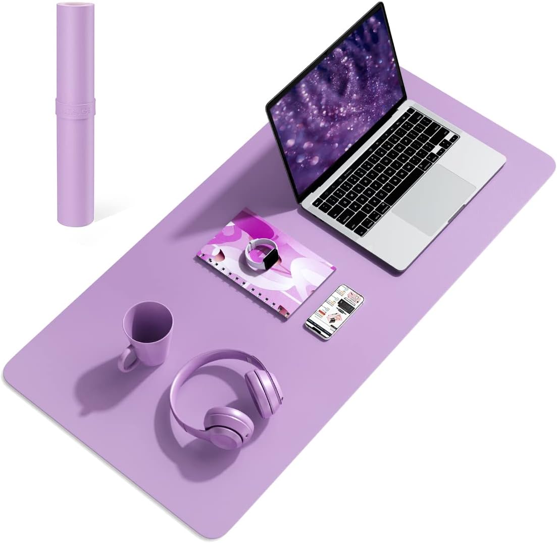 YSAGi Non-Slip Leather Desk Pad, Waterproof Laptop Computer Desk Keyboard Mat, Table Protector Blotter Mat, Large Mouse Pad for Office/Work/Home/Decor(Purple, 31.5" x 15.7")