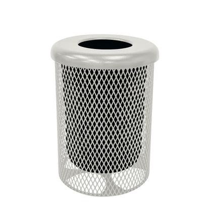 RFT-Gry Heavy Duty Round Trash Receptacle with Flat Top, Liner Included, 32 Gallon, Gray, Made in America