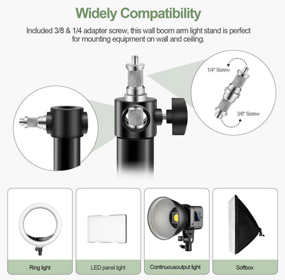 Wellmaking Wall Mount Triangle Boom Arm 39.37inch/100cm, Ring Light Mount Support 180°Flexible Rotation Comes with Tilt Swivel Mount for Studio Video Light, Monolight, Photography, Softbox, Reflector