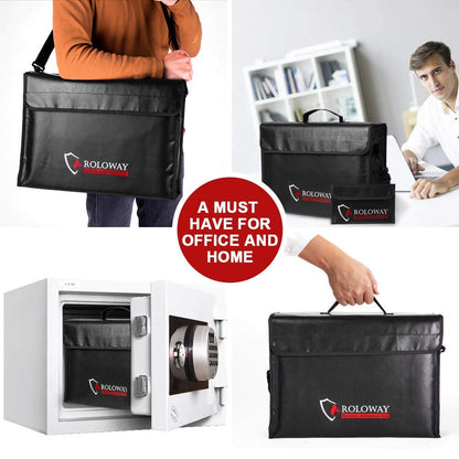 ROLOWAY Large (17 x 12 x 5.8 inches) Fireproof Bag, Water Resistant Fireproof Document Bag Safe for Money, Documents and Valuables Storage