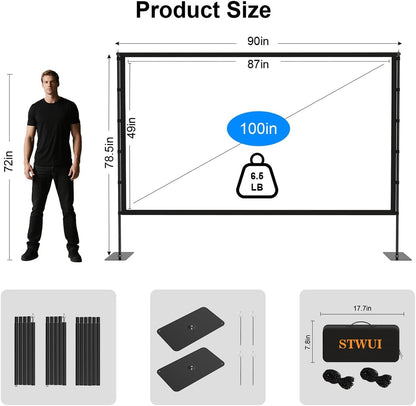 Projector Screen with Stand - 100 Inch Outdoor Projector Screen Portable Projector Screens 16:9 4K HD Outdoor Movie Screen with Carry Bag Can Enioy Home Theater Projection Screen