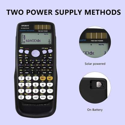 Scientific Calculators, IPEROT Black Math Calculator with 417 Function, Solar Battery Power and 4-Line Display, School Supplies for Middle High College Students Teachers (Black 991ES)