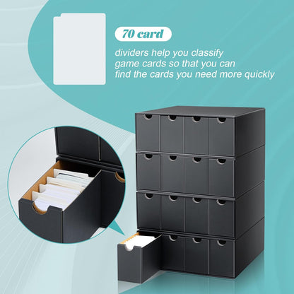 Cholemy Trading Card Storage Box 15000+ with 70 Cardboard Storage Divider, Label Sticker for Collection Compatible with TCG, Sport Cards(4 Row, 4 in A Row,Black)