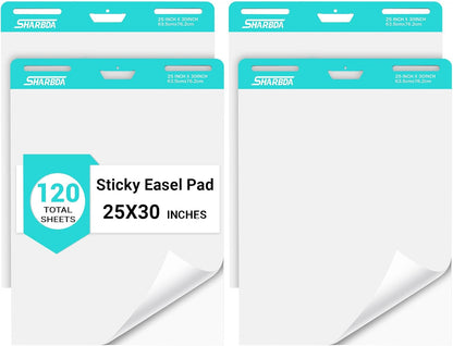 Sticky Easel Pad, 25 in x 30 in,Flip Chart Paper,Sticky Chart Paper for Teachers, Large Self-Stick Easel Paper,Super Sticky & Bleed-Resistant,30 Sheets/Pad,4 Pads