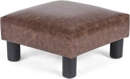 Joveco Small Footstool Ottoman Upholstered PU Leather Square Footrest Ottomans Small Foot Rest for Desk Couch Living Room Bedroom Office (Brown)