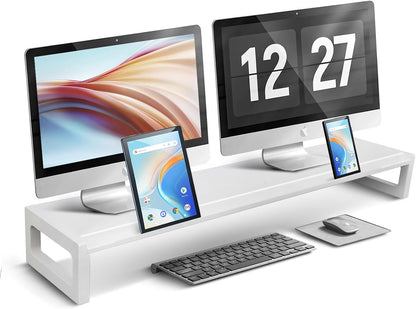 Dual Monitor Stand Riser – 36-Inch Computer Monitor Stand with Multifunctional Slot for 2 Monitors, Multi-Purpose Desktop Storage for Laptop, Printer, TV