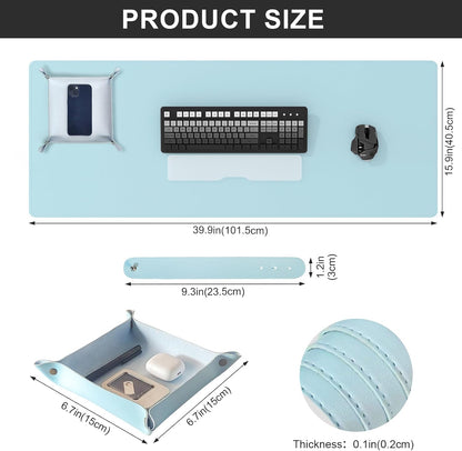 DAWNTREES Dual Sided Desk Mat,Leather Desk Pad,40"x16",Cork Desk Mat Protector,with PU Leather Valet Tray Organizer,Large Mouse Pad,Desk Writing Pad for Office and Home(Light Blue)