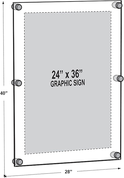 Azar Displays 105536-BLK Acrylic Floating Double Panel Wall Frame,24" x 36" Graphic Size, Overall Frame Size: 28" x 40", Black