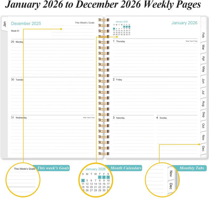 2026 Planner - Planner 2026 from January 2026 - December 2026, Weekly & Monthly Planner Spiral Bound with 12 Monthly Tabs, Inner Pocket, 6.4" x 8.5", Blue Watercolor