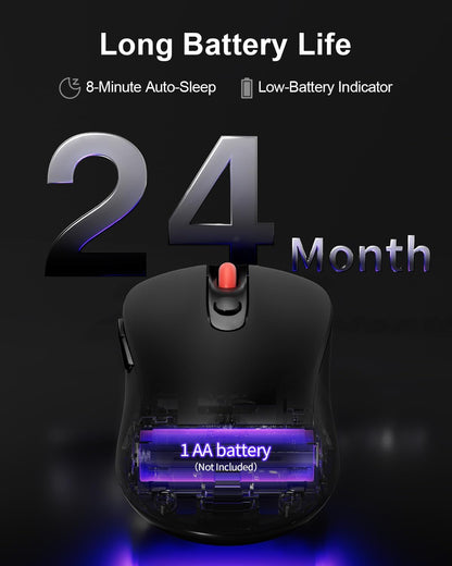 USB Mouse Wireless, 2.4G Cordless Computer Mouse with 6 Buttons, 5-Level Adjustable 4000 DPI, Ergonomic Portable Optical Computer Mice for Laptop, PC, Mac, iPad, 24-Month Battery Life (Black)