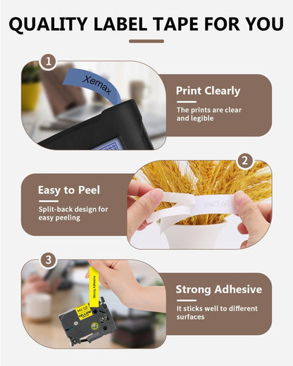 6-Pack Tze 18mm 0.7" Laminated Colored Label Tape Compatible for Brother P Touch Label Tape 3/4 Inch Tze 241 Label Maker Tape for PTD400 PTD610BT PTD410, White/Clear/Red/Blue/Yellow/Green