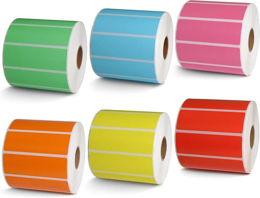 BETCKEY - 3" x 1" UPC Barcode & Address Labels Replacement for Zebra & Label Printer,Premium Adhesive & Perforated[Mixed: Light Blue + Red + Green + Pink + Orange + Yellow, 6 Rolls, 8250 Labels]