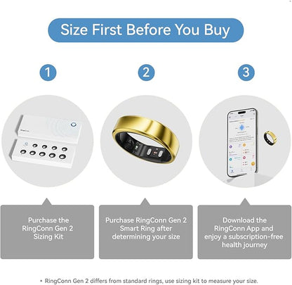 RingConn Gen 2, World’s First Smart Ring with Sleep Apnea Monitoring, No APP Subscription, 12-Day Battery Life, Stress/Heart Rate/Women's Health Tracker, Android & iOS Compatible (Gold, Size 8)