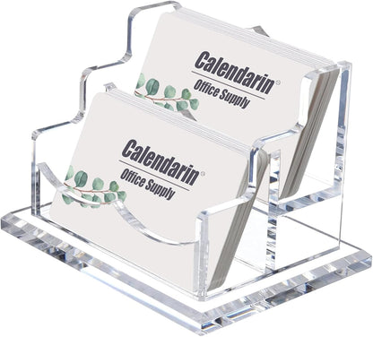 Acrylic Business Card Holder for Desk, Clear Business Name Card Display Card Organizer, Morden Desk Accessory Supply for Office, Horizontal, 2-Slot