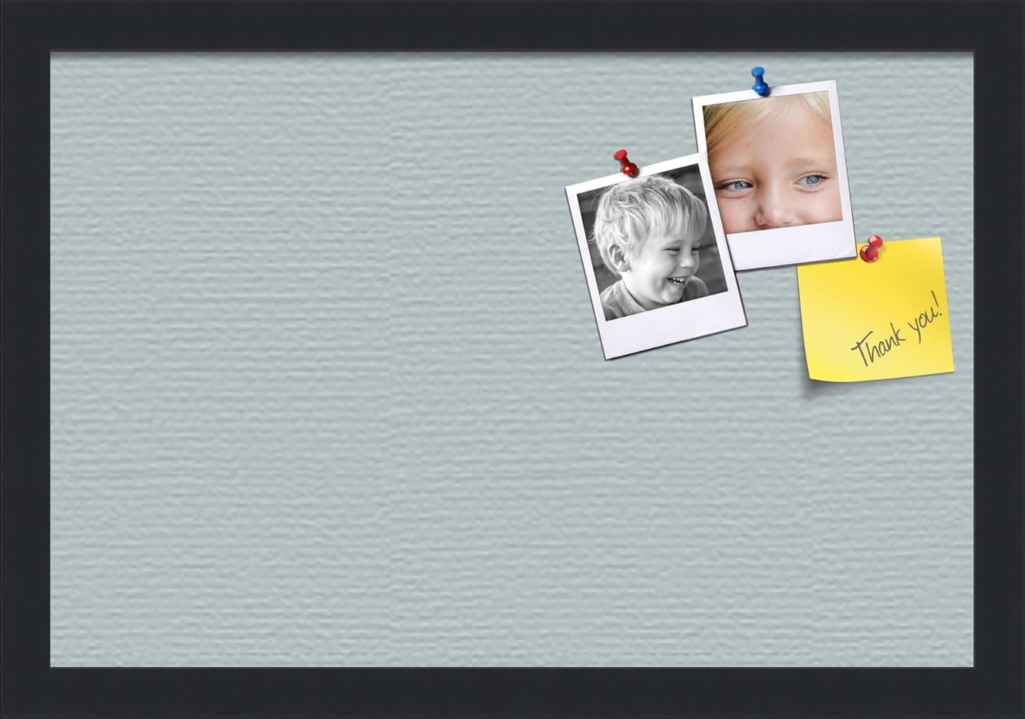 PinPix 18x12 Inch Cork Bulletin Board. This Decorative Framed Pin Board Comes with Soft Blue Design and a Satin Black Frame. Ideal for Home Office Decor or Message Board (PinPix-1814)