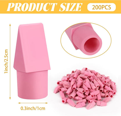 PRALB 200PCS Pink Pencil Top Eraser Caps - Bullet Tip Erasers for School, Office, Party Favors & Classroom Rewards