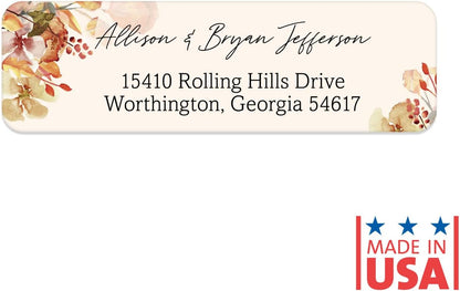 Rust Orange Floral Rolled Address Labels / 250 Personalized Return Address Labels/Designer Address Stickers in Elegant Plastic Dispenser