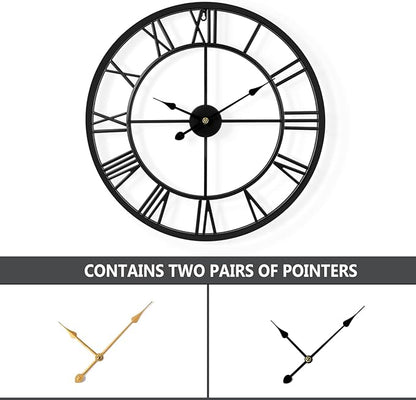 Tatub 24 Inch Large Wall Clock for Living Room Decor, Roman Numeral Modern Round Decorative Metal Large Wall Clock for Bedroom and Kitchen, Silent, Non Ticking, Battery Operated