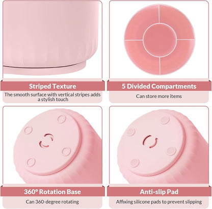 SKYDUE Makeup Organizer, Rotating Pencil Pen Holder for Desk, Dual-Purpose Desk Organizer for Cosmetics & Pens, Makeup Brush Holder with 5 Slots, Pencil Cup for Office, Home