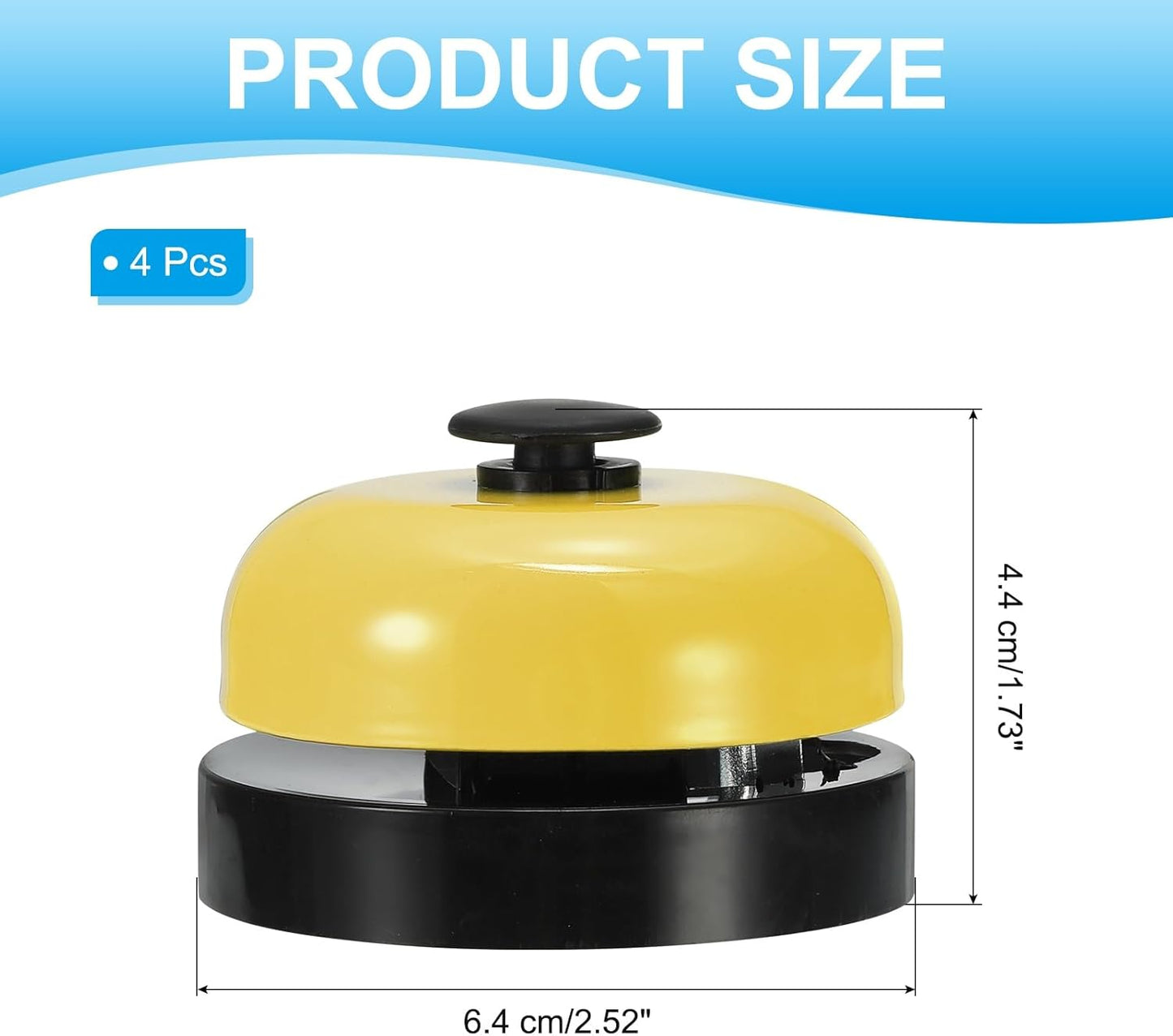 PATIKIL 4 Pcs Desk Call Bell 2.5" Dia with Metal Anti-Rust Construction Black/Yellow