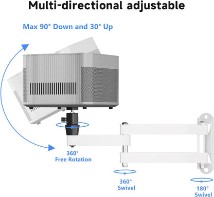 suptek Universal Foldable Projector Wall Mount - Adjustable Bracket for Projectors, Compatible with 1/4", M4 & M6 Screws, Heavy-Duty & Space-Saving Design, White, MA1330YTW