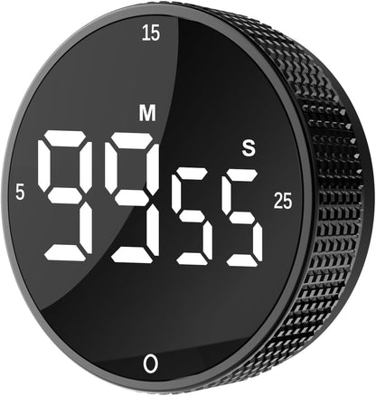 Upgrade Digital Kitchen Timer - Magnetic Countdown Countup Visual Pomodoro Timer with Large LED Display, 3-Preset Times (5, 15, 25), 3 Volume Levels, Ideal for Cooking, Baking and Fitness (1, Black)