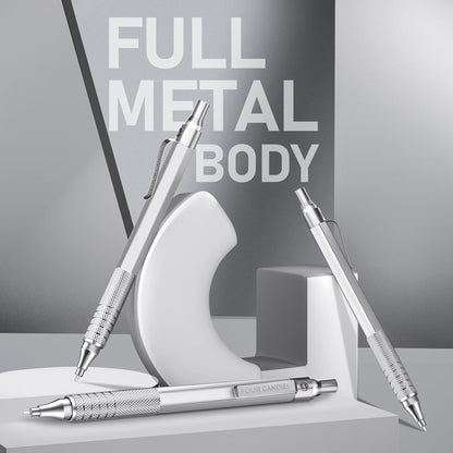 Four Candies 0.5mm Mechanical Pencil Set with Case, 3PCS Metal Artist Lead Pencil with 8 Tubes (480PCS) HB Lead Refills, 3 Erasers, 9 Eraser Refills For Engineer Art Writing Drawing Drafting, Silver