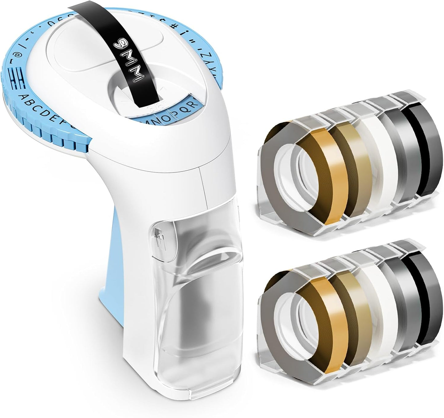 Label KINGDOM Embossed Label Maker, Omega S Blue Embossing Label Maker with 10pk Embossing Label Tape, Retro Labeler Old School Label Printer for Home Office School DIY