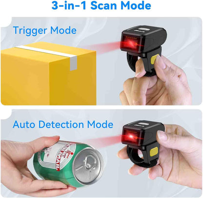 Alacrity Wearable 1D/2D Wireless Barcode Scanner,3-in-1 Mini Ring with Bluetooth,2.4GHz Wireless,and Wired USB Connectivity for PC,Laptop,Tablet,Phone