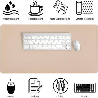 Leather Desk Pad, Mouse Pad, Non-Slip Desk Protector Mat, Leather Desk Blotter, Computer Desk Pad, Waterproof Desk Mat for Office Home Decor - Beige (31.5×15.7 Inches)