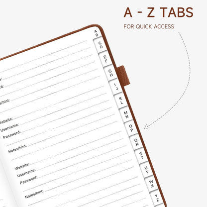 Password Book with Alphabetical Tabs – Hardcover Internet Address & Password Organizer – Password Keeper Notebook for Computer & Website – 5.2 x 7.6" Log-in Password Journal w/Thick Paper (Brown)