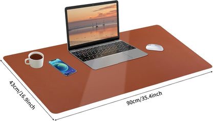 Bloss Brown Leather Desk Pad Protector, Office Desk Mat, Large Mouse Pad, Non-Slip PU Leather Desk Blotter, Laptop Desk Pad, Waterproof Desk Writing Pad for Office and Home (,35.4" x 17")