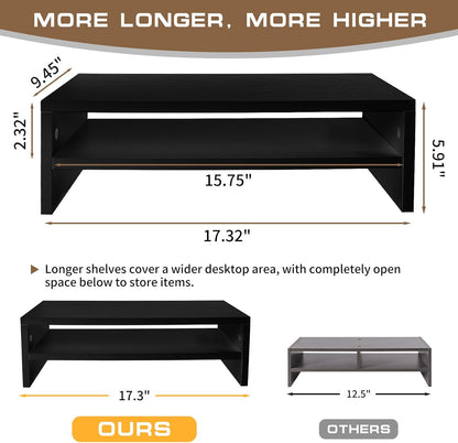 Monitor Stand Riser, 2 Tier Computer Stand, Desk Organizers and Accessories, Desktop Shelf with Storage for TV Screen PC Printer (Black-18.9inch)