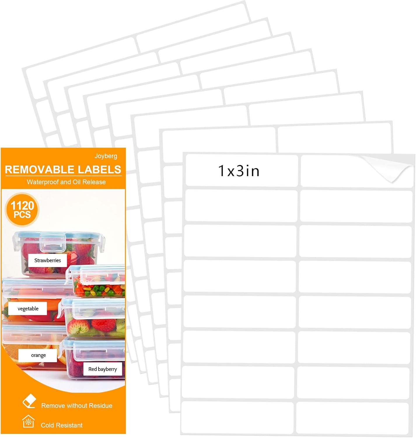 Joyberg 1120 PCS Removable Freezer Labels for Organizing, 1”x3” Frozen Food Labels Stickers, Tear-Resistant No Residue Blank Sticker Labels to Write On, Removable Labels for Food Containers