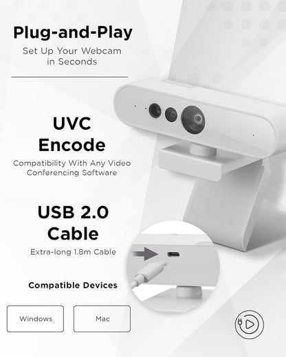 Lenovo HD 1080p Webcam (510 FHD) - Monitor Camera with 4X Digital Zoom, 95° Wide Angle, 360° Rotation Pan & Tilt - Desktop Cam with Dual Microphones & Windows Hello for Livestreaming & Conferences