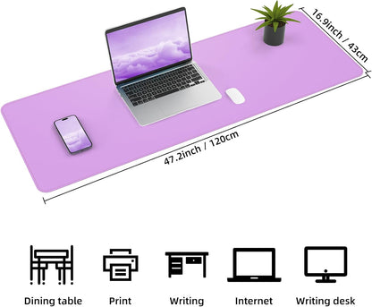 Leather Desk pad Protector, Large Desk mat with Natural Cork & PU Leather,Mouse pad,Non-Slip Office Desk Mat,Waterproof Desk Writing Pad for Office and Home (47in*17in, Purple)