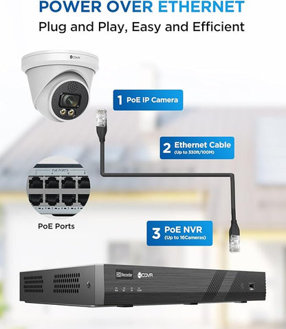 4COVR 16 Channel Security Camera System, 16CH NVR 4TB HDD,2-Way Talk & Dual Lights Smart Color Night Vision, AI Smart Detection, 16x 8MP Commercial IP67 IP Dome PoE Camera for Business, LY97KA8M1616