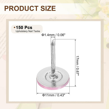 uxcell 150Pcs Upholstery Tacks, 11mmx17mm Flat Head Thumb Tack Decorative Furniture Nails Push Pins for Furniture Sofa Headboards, Pink