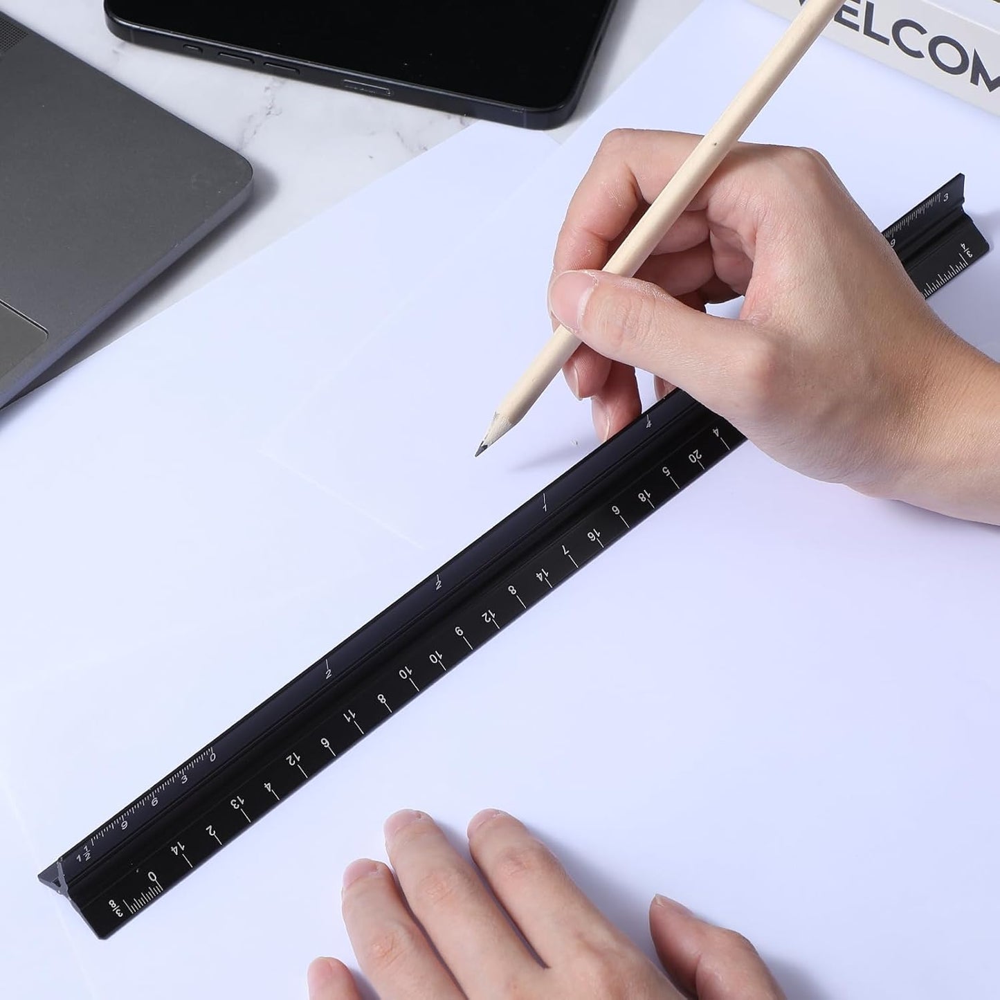 DIVINA VITAE 4pcs Architectural Scale Ruler, Aluminum, 12 Inch Imperial Engineering Scale Triangular Ruler for Architect, Civil Engineer, Draftsman