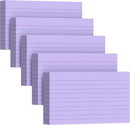 250 Count Index Cards 3 x 5 Inch, Heavyweight Purple Lined Note Cards Portable Ruled Flash Cards Perfect for Studying and Organizing, Note Taking Study Flashcards for Home, School and Office