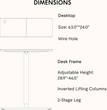 SANODESK Electric Standing Desk 63x24 Inch Height Adjustable Stand Up Desk Home Office Computer Workstation Sit Stand Home Office Desk with Splice Board (White Frame + White Top)