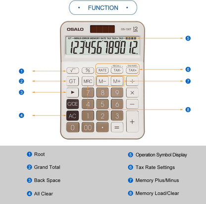 Pendancy 12 Digit Office Calculator Desktop with Tax+/- for Advanced Tax Calculation, Large LCD Display Big Buttons, Dual Power Durable Portable Design, for Financial Accounting Business Use