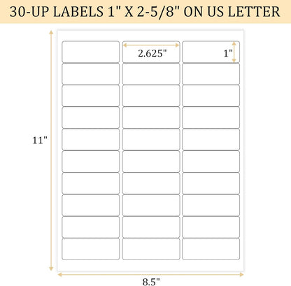 FungLam 1" x 2-5/8" Shipping Address Labels 900 Label Stickers Paper for Laser/Inkjet Printer 30 per Page Printable Mailing Labels (30 Sheets, 900 Labels)