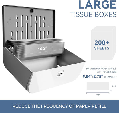 Paper Towel Dispenser Wall Mount Adhesive Multifold Trifold c-Fold Folded Commercial Paper Hand Towel Dispenser for Bathroom 10.8" L x 3.5" W x 8" H (White)