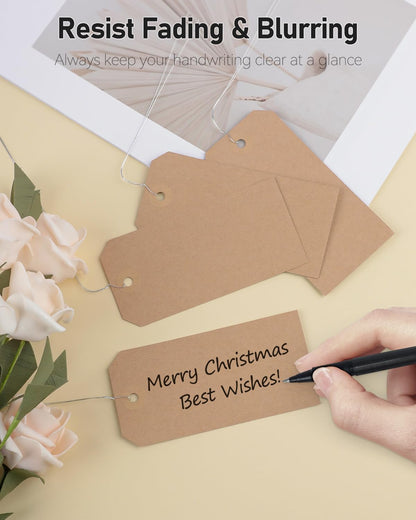 Uniclife 100 Pcs Blank Shipping Tags with Wire Attached 4.7 Inch Writable Brown Kraft Paper Tags Hang Tags with Reinforced Eyelet Large Marking Tags Price Tags Inventory Label Tags, 4.7" L x 2.36" W