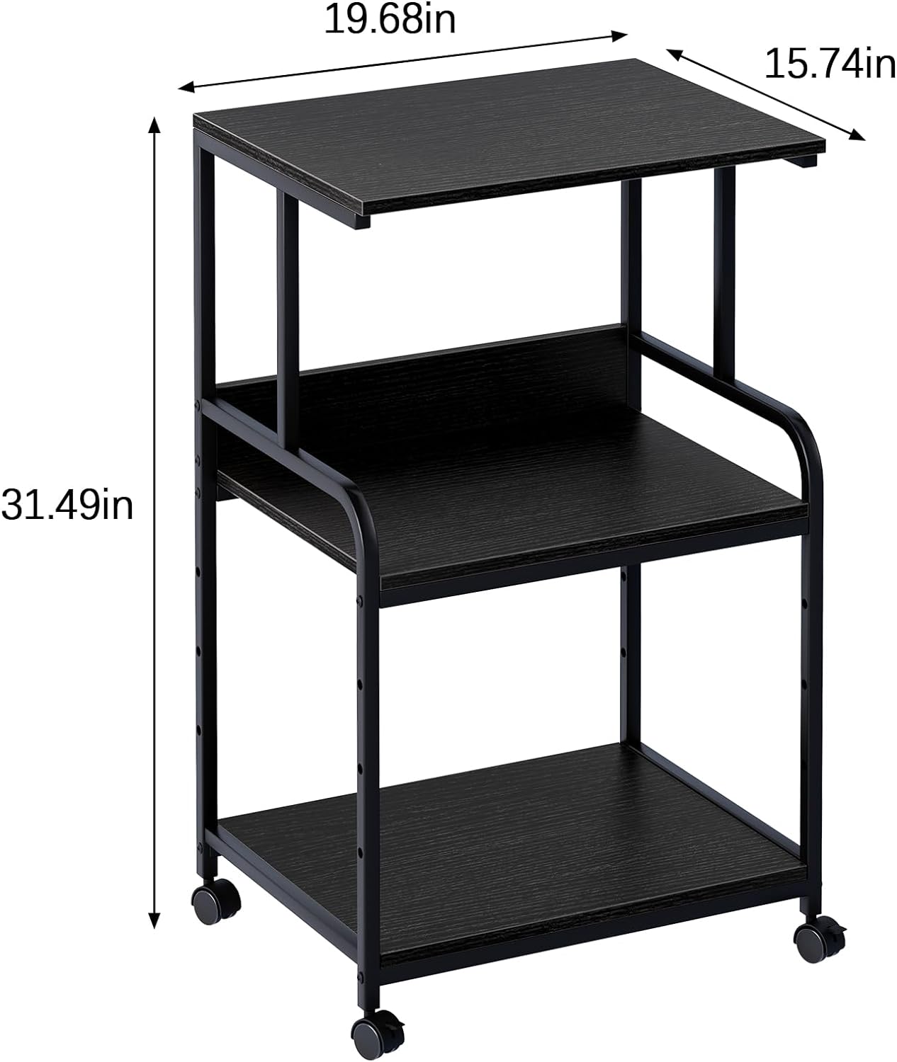 Printer Stand with Storage Shelf,3 Tier Printer Cart with Wheels,Mobile Printer Table for Home Office,Stands for Heat Press Scanner Fax,Industrial Style (Black)
