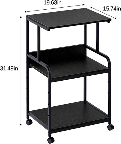Printer Stand with Storage Shelf,3 Tier Printer Cart with Wheels,Mobile Printer Table for Home Office,Stands for Heat Press Scanner Fax,Industrial Style (Black)