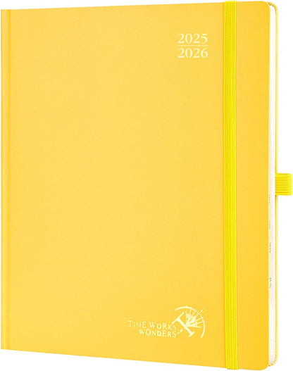 POPRUN Planner 2025-2026, (Large 8.5'' x 10.5'' Hard Cover) Academic Calendar (July 25-June 26) Daily Weekly and Monthly Appointment Book with Hourly Time Slots, Monthly Tabs, 100 GSM - Light Yellow